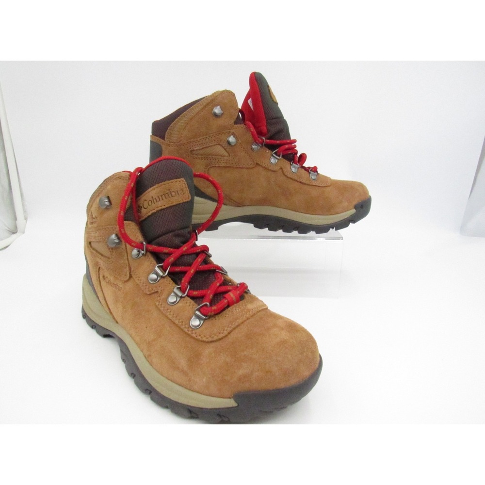 Columbia Women's Waterproof Hiking Boots Tan Red Suede Omni-Grip Trail Sz US 10